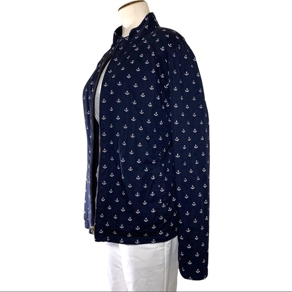 SPANNER Quilted Reversible Jacket Zip Up Sz L Navy Blue Anchors Pattern Pockets - Picture 5 of 15